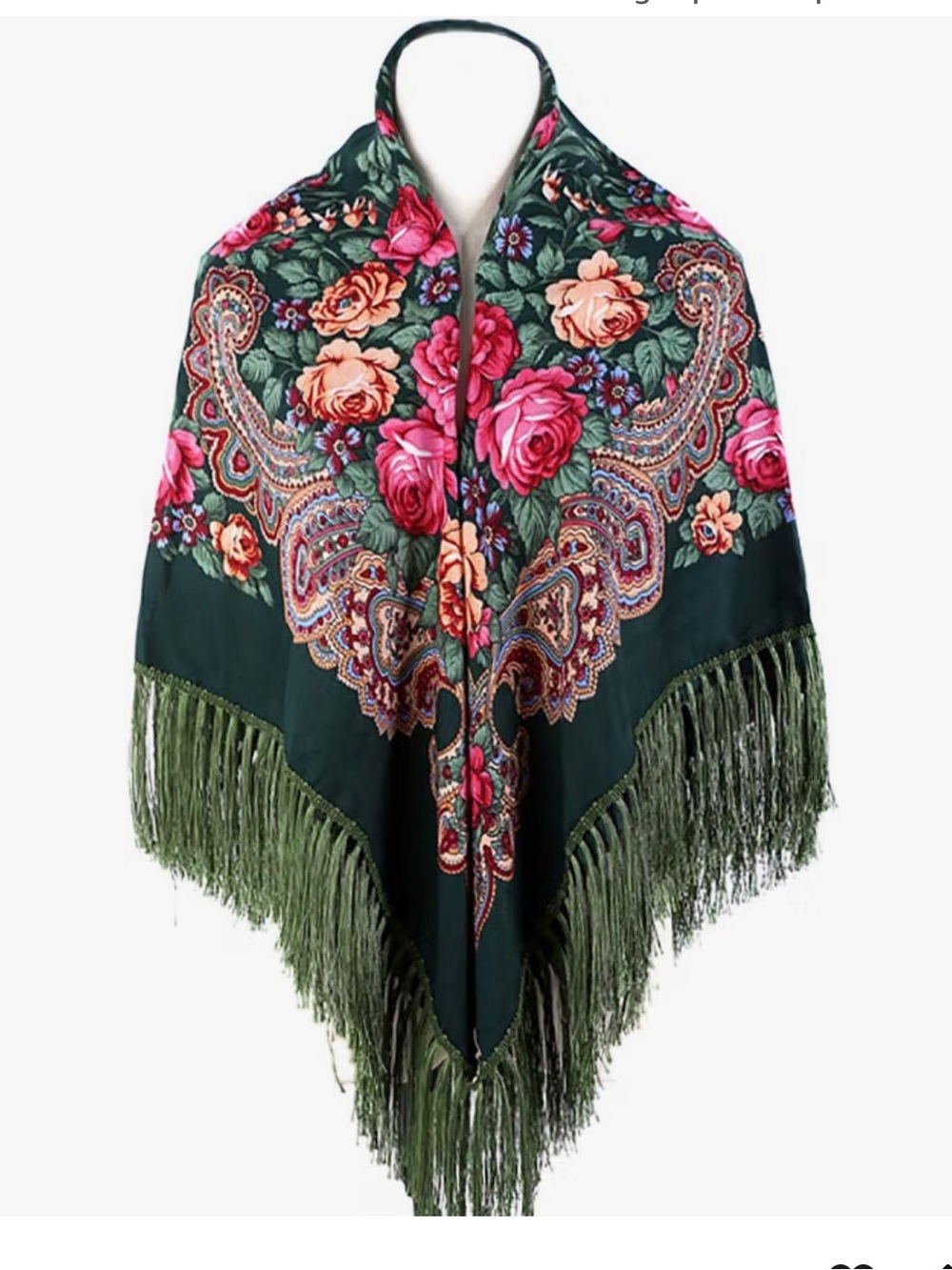 Green Floral Tassel Scarf Wrap